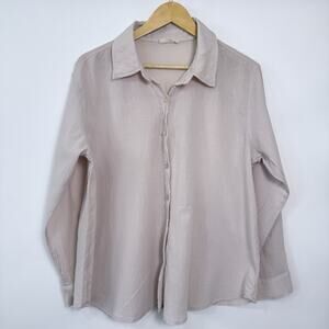 Easel Button Up Shirt Womens Large Beige Lightweight‎ Gauzy Cotton Beachy Resort